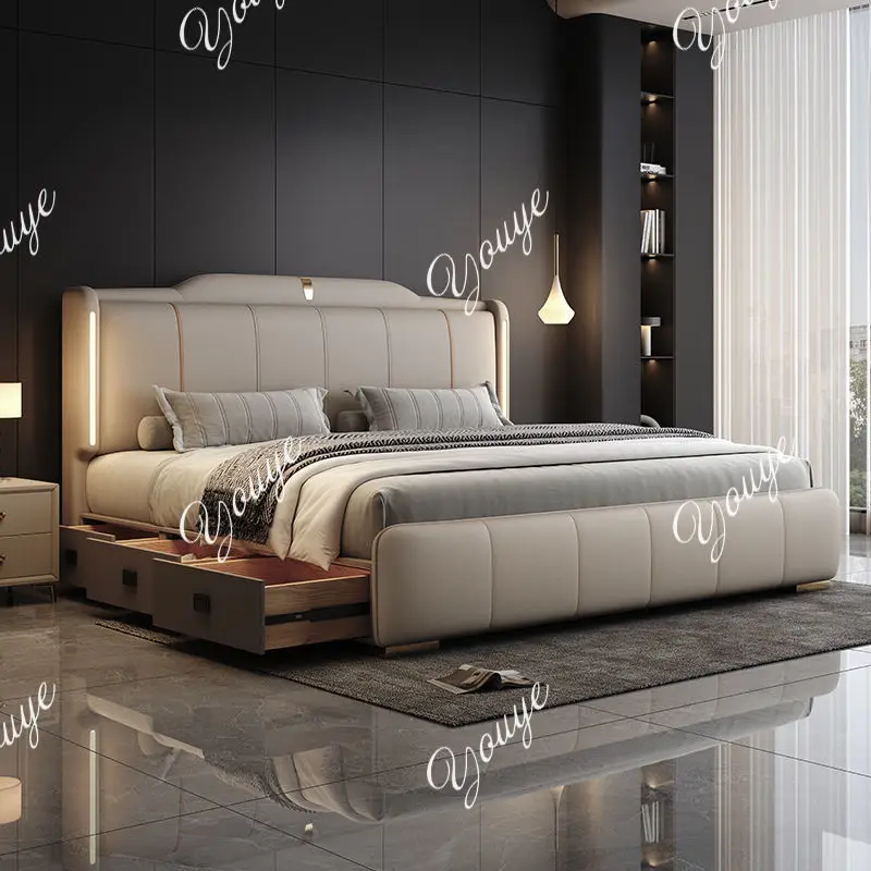 King Size Bed Frame With Storage Drawers - โครงเตียงคู่ขนาด 180x200 ซม. รุ่น XM พร้อมหัวเตียงและลิ้นชักเก็บของ