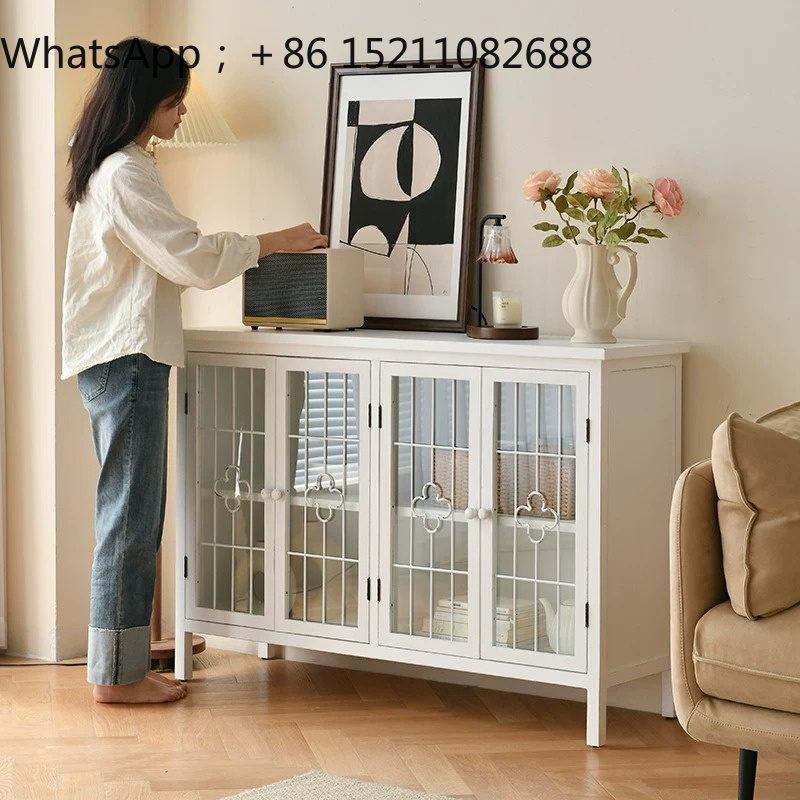 Storage - ตู้โชว์กระจกตกแต่ง ตู้เก็บของข้างโต๊ะอาหาร ทางเข้าร้านอาหารสไตล์เรโทรสีขาว SCY