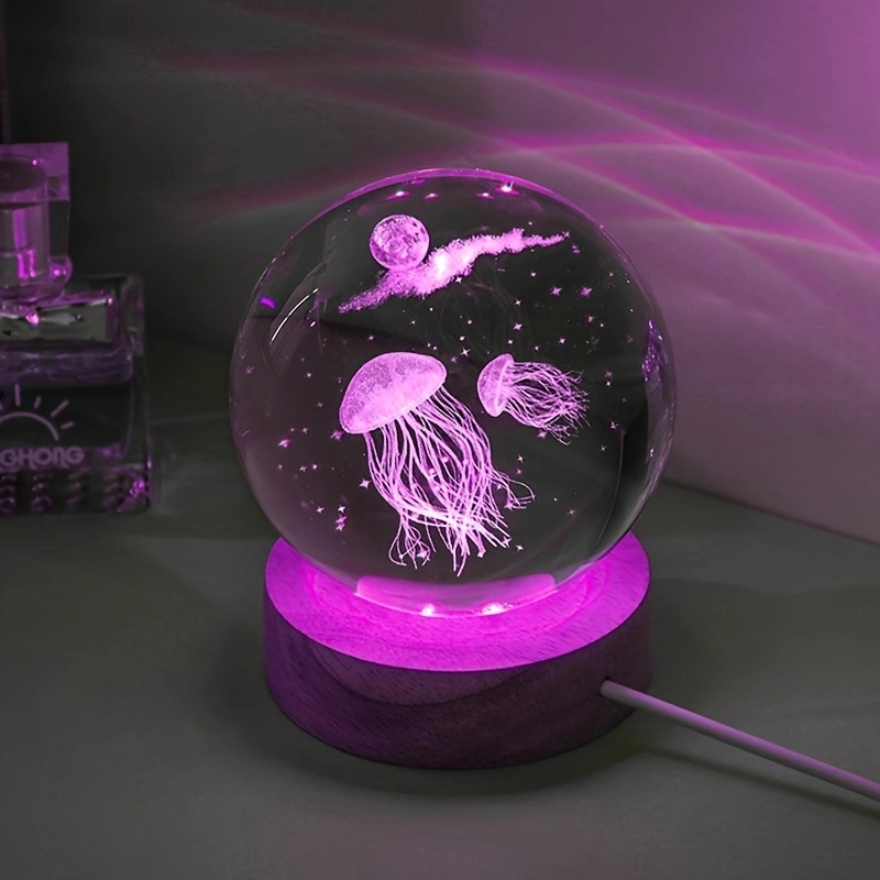 Floating Nightstand With Led Light - 3D แมงกะพรุนเลเซอร์แกะสลักคริสตัลบอล LED night light, วันเกิดแฟนเพื่อนร่วมชั้นภรรยาเด็กของขวัญวันคริสต์มาส
