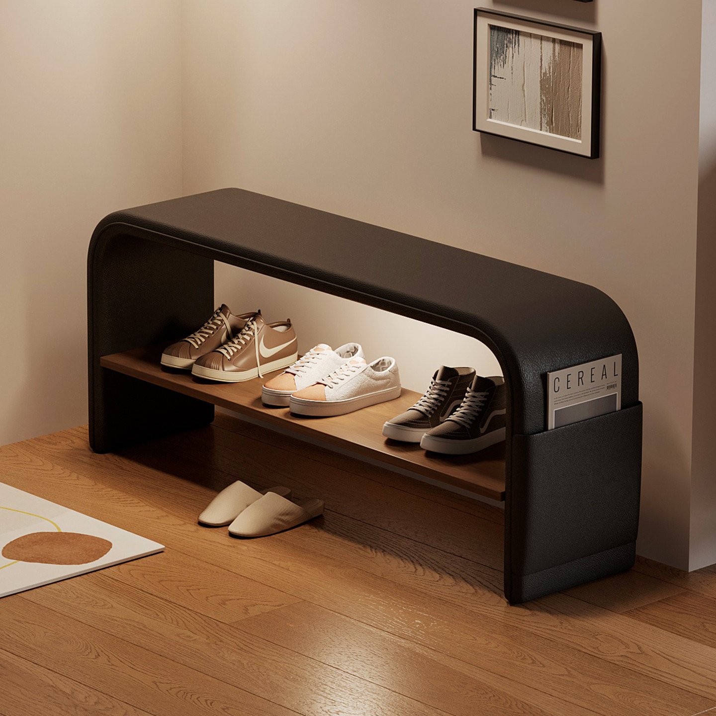 Shoe Rack Cabinet Narrow Entryway - ตู้เก็บรองเท้าสำหรับทางเข้าบ้าน พร้อมชั้นวางรองเท้าในตัวและม้านั่งเปลี่ยนรองเท้า เหมาะสำหรับใช้ในบ้าน ออกแบบมาให้เหมาะกับทางเข้าบ้านที่แคบและพื้นที่ขนาดเล็ก
