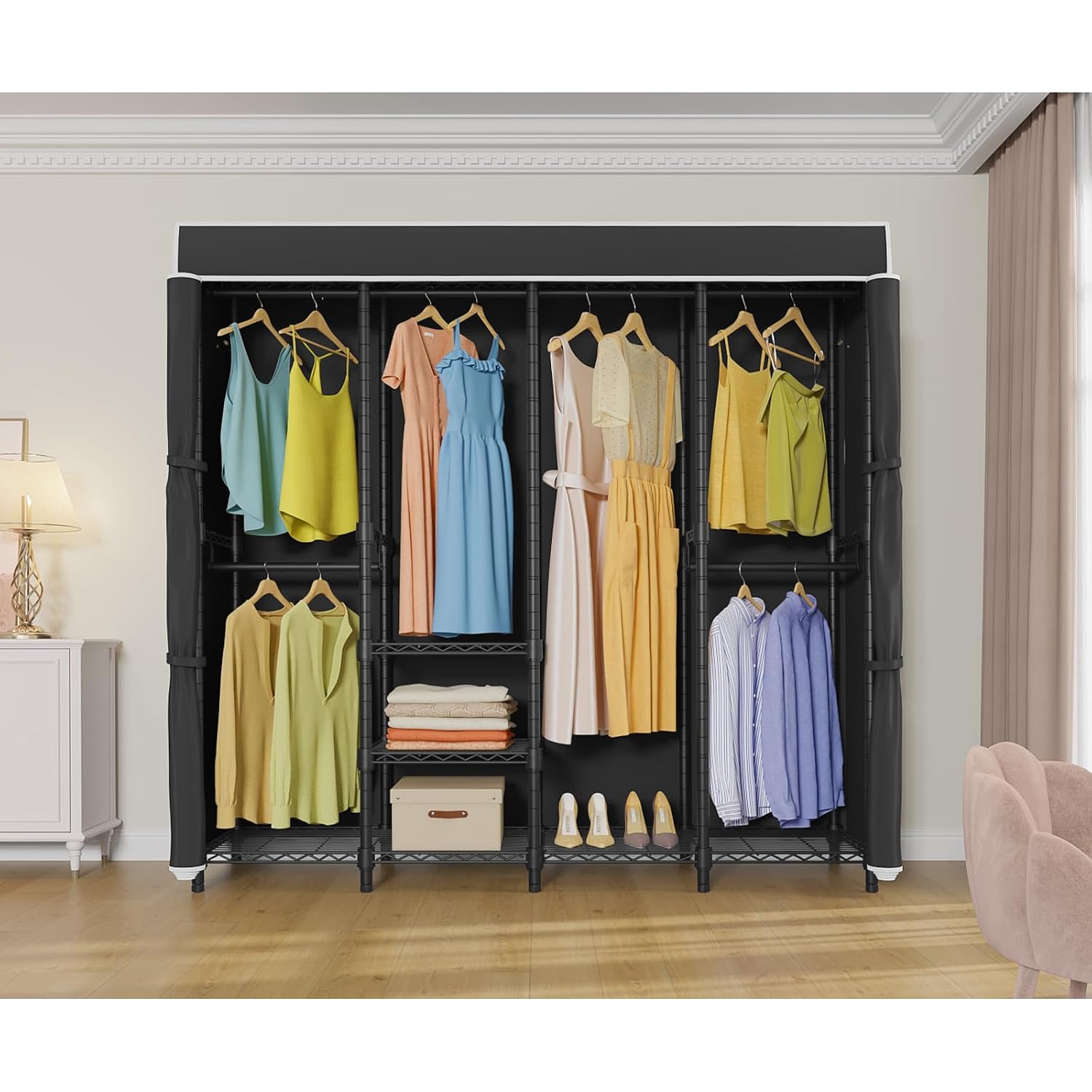 ราวแขวนเสื้อผ้าแบบมีผ้าคลุม ขน - Wardrobe Closet Portable Fabric Cover บทวิจารณ์และราคา