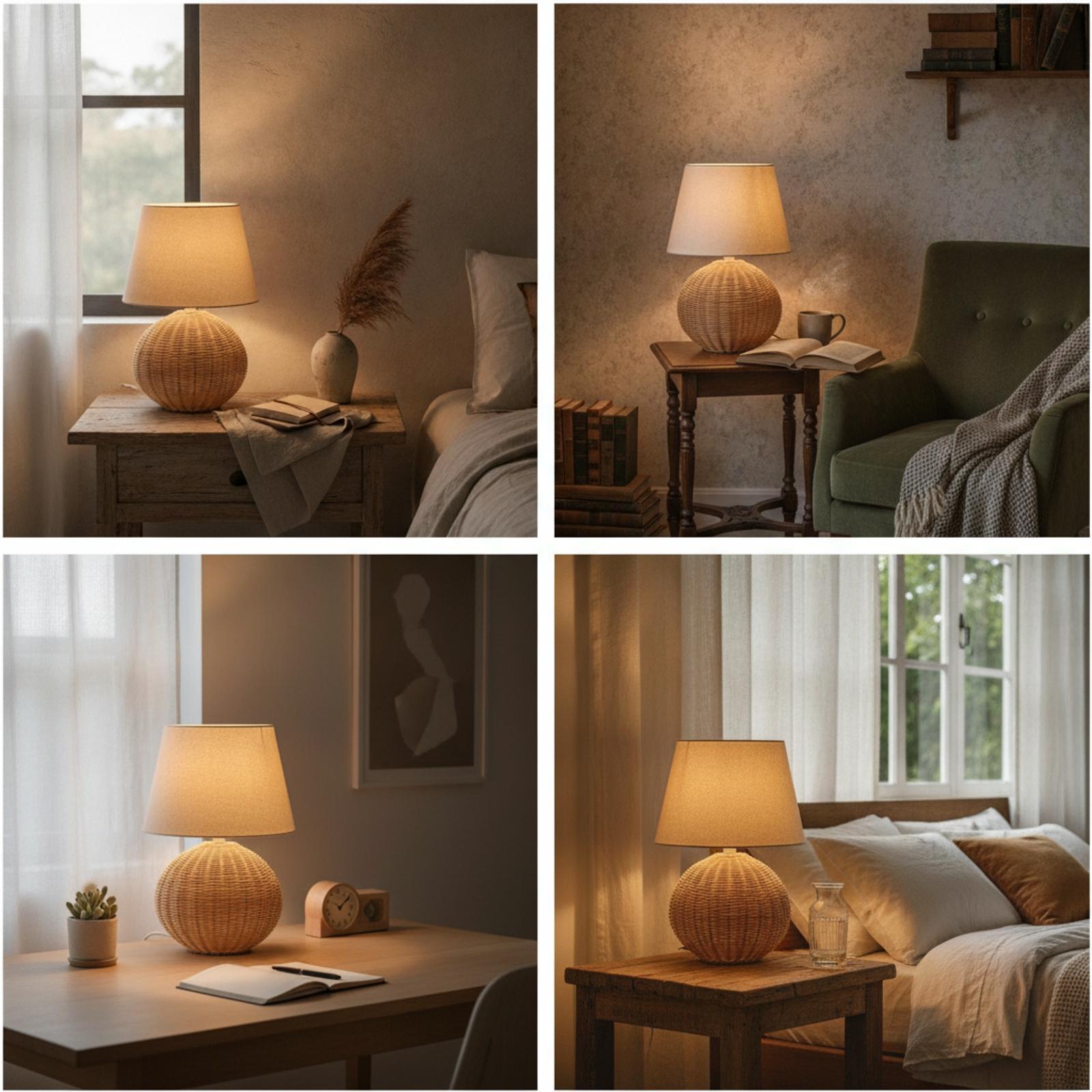 โคมไฟข้างเตียง ฐานหวาย โคมผ้า  - Bedroom Furniture บทวิจารณ์และราคา