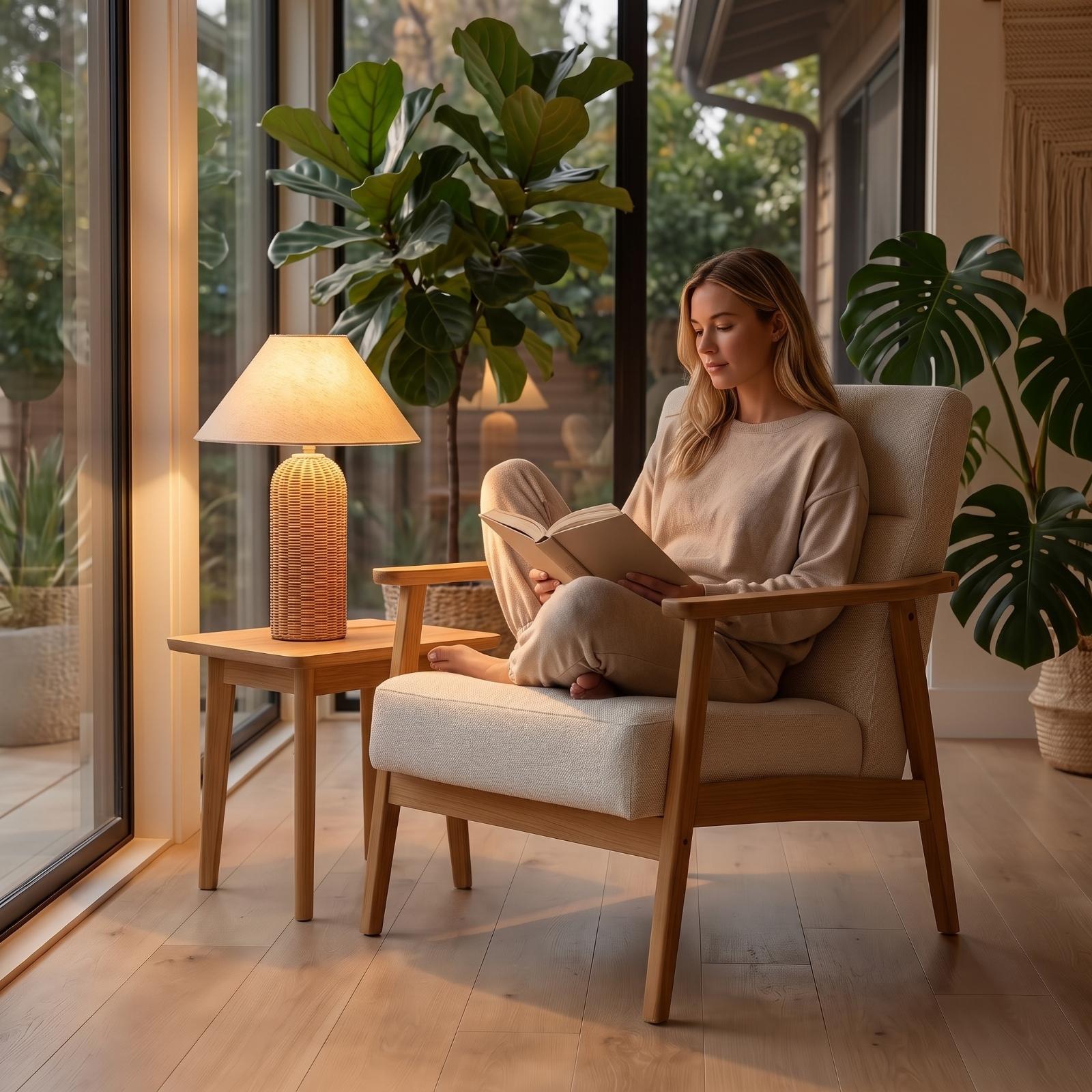โคมไฟข้างเตียง ฐานหวาย โคมผ้า  - Bedroom Furniture บทวิจารณ์และราคา