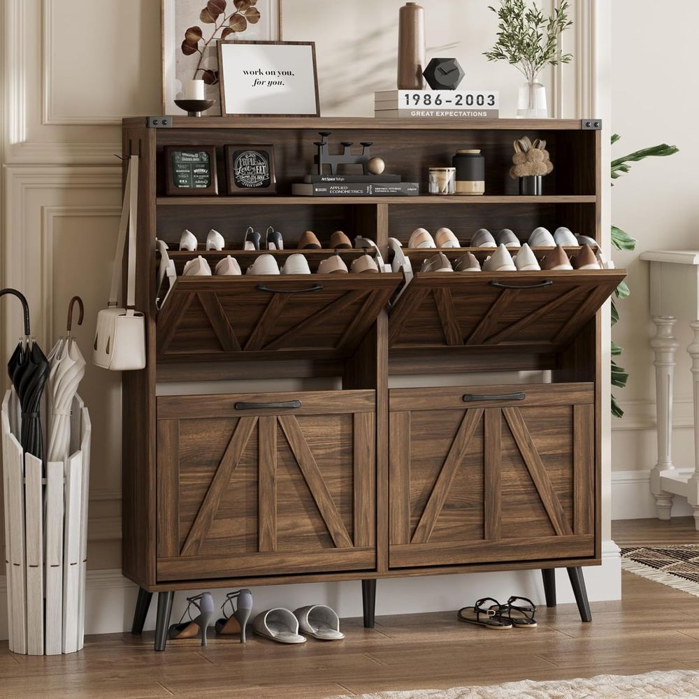 ตู้เก็บรองเท้าแบบมี 4 ชั้น, ตู - Shoe Rack Cabinet Narrow Entryway บทวิจารณ์และราคา