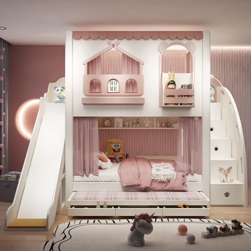 เตียงเด็กผู้หญิงแบบเจ้าหญิงสอง - Bunk Bed With Stairs And Slide บทวิจารณ์และราคา