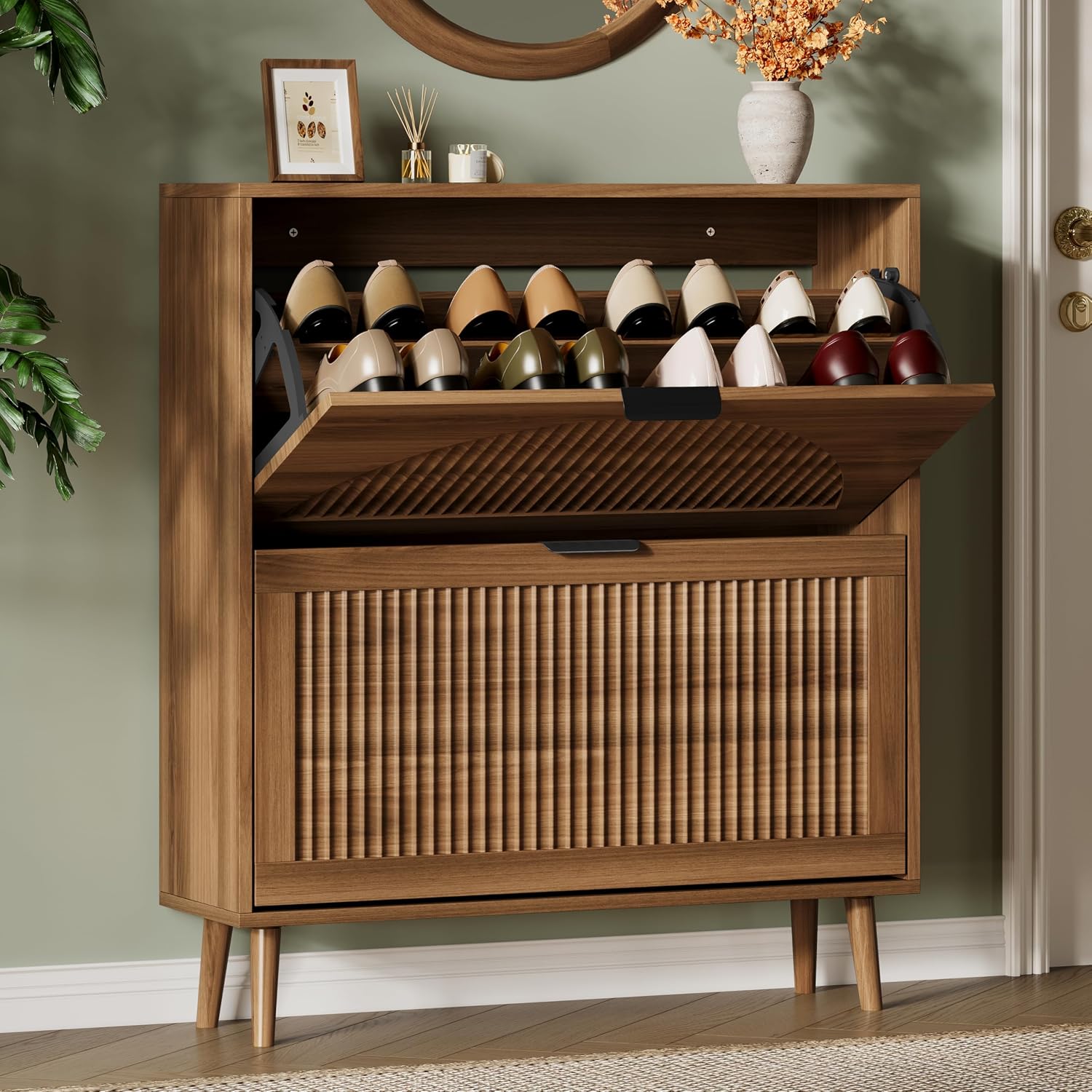 ตู้เก็บรองเท้าแบบ 2 ลิ้นชักเปิ - Shoe Rack Cabinet Narrow Entryway บทวิจารณ์และราคา