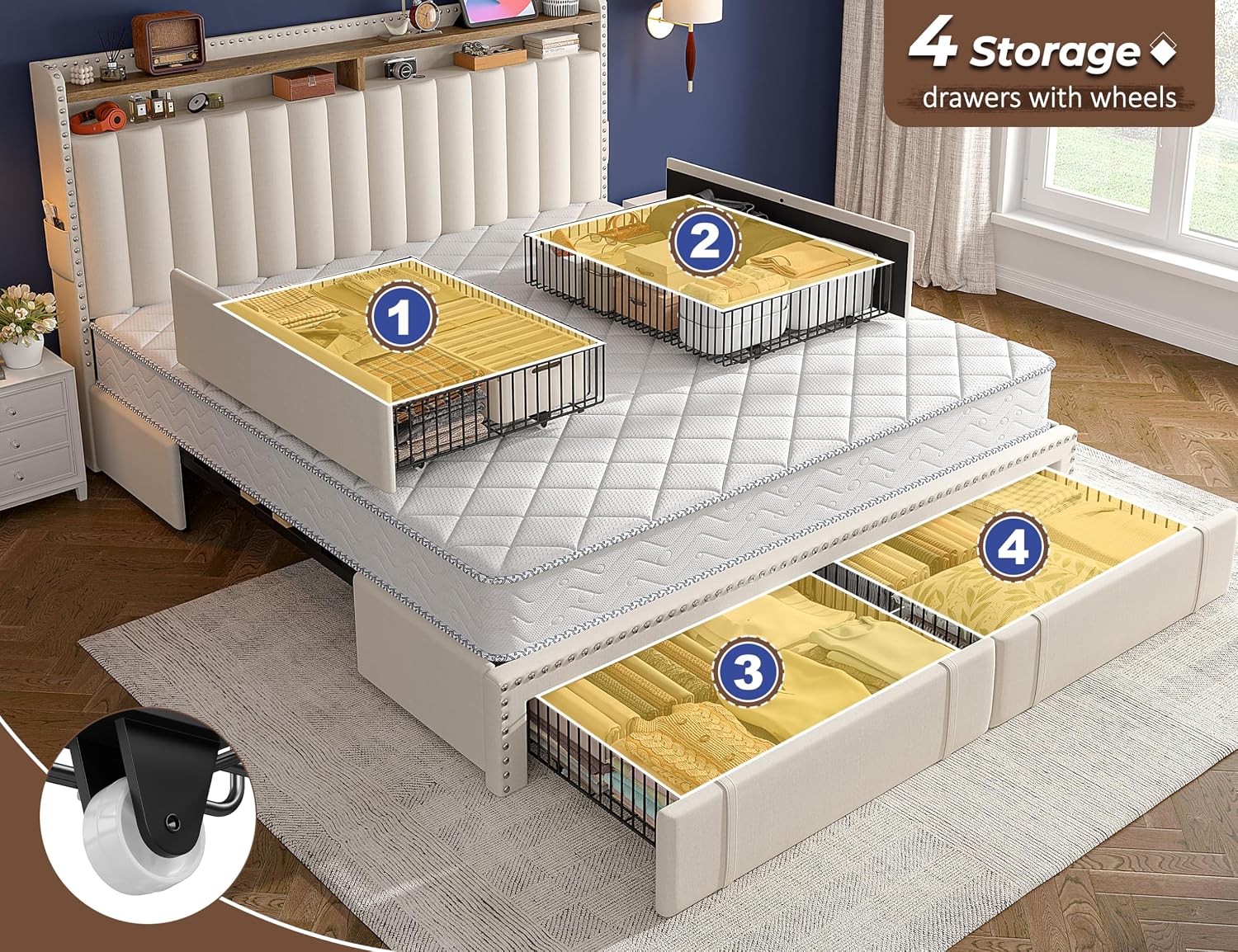โครงเตียงขนาดคิงไซส์พร้อมลิ้นช - King Size Bed Frame With Storage Drawers บทวิจารณ์และราคา