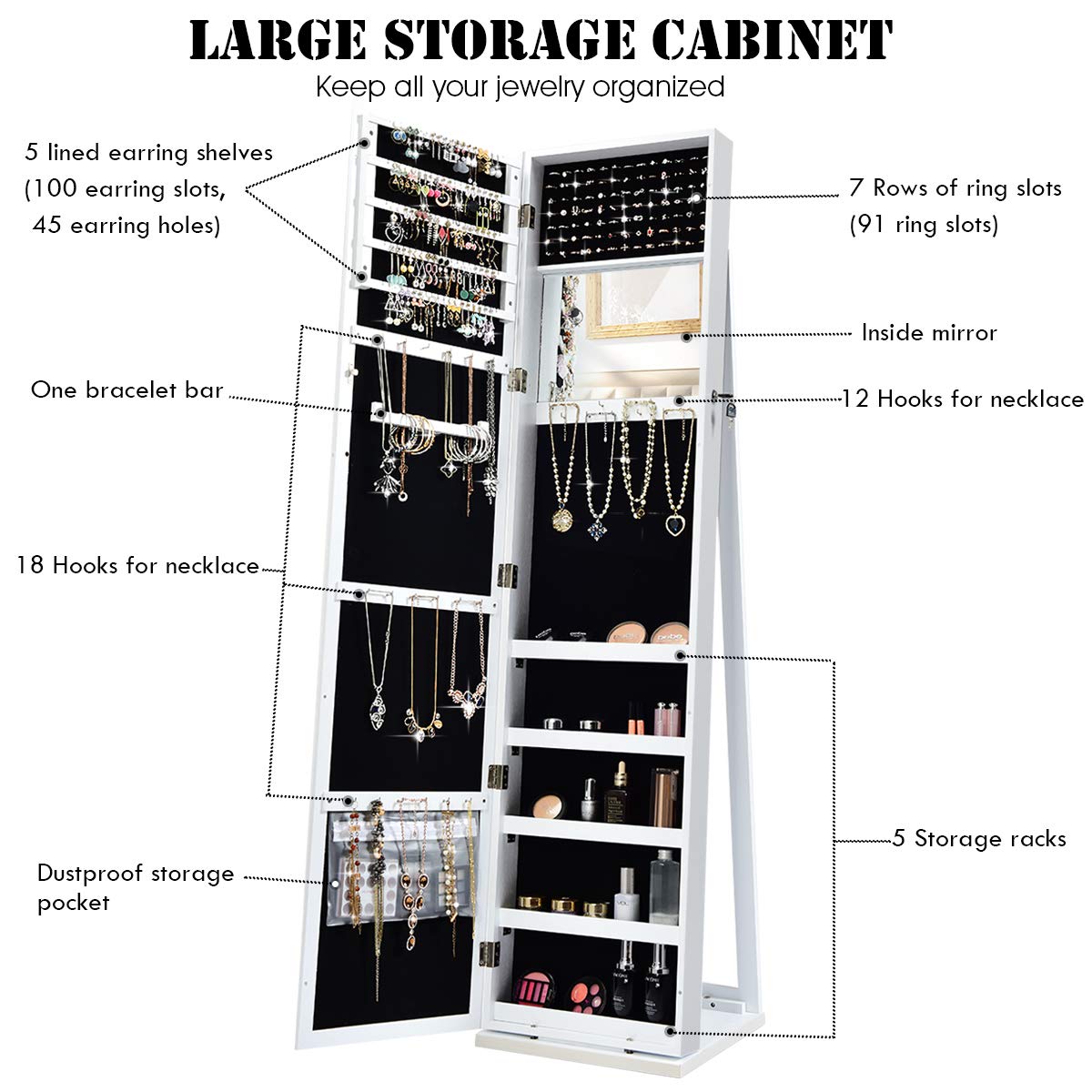 ตู้โชว์เครื่องประดับแบบตั้งพื้ - Full Length Mirror Jewelry Armoire บทวิจารณ์และราคา