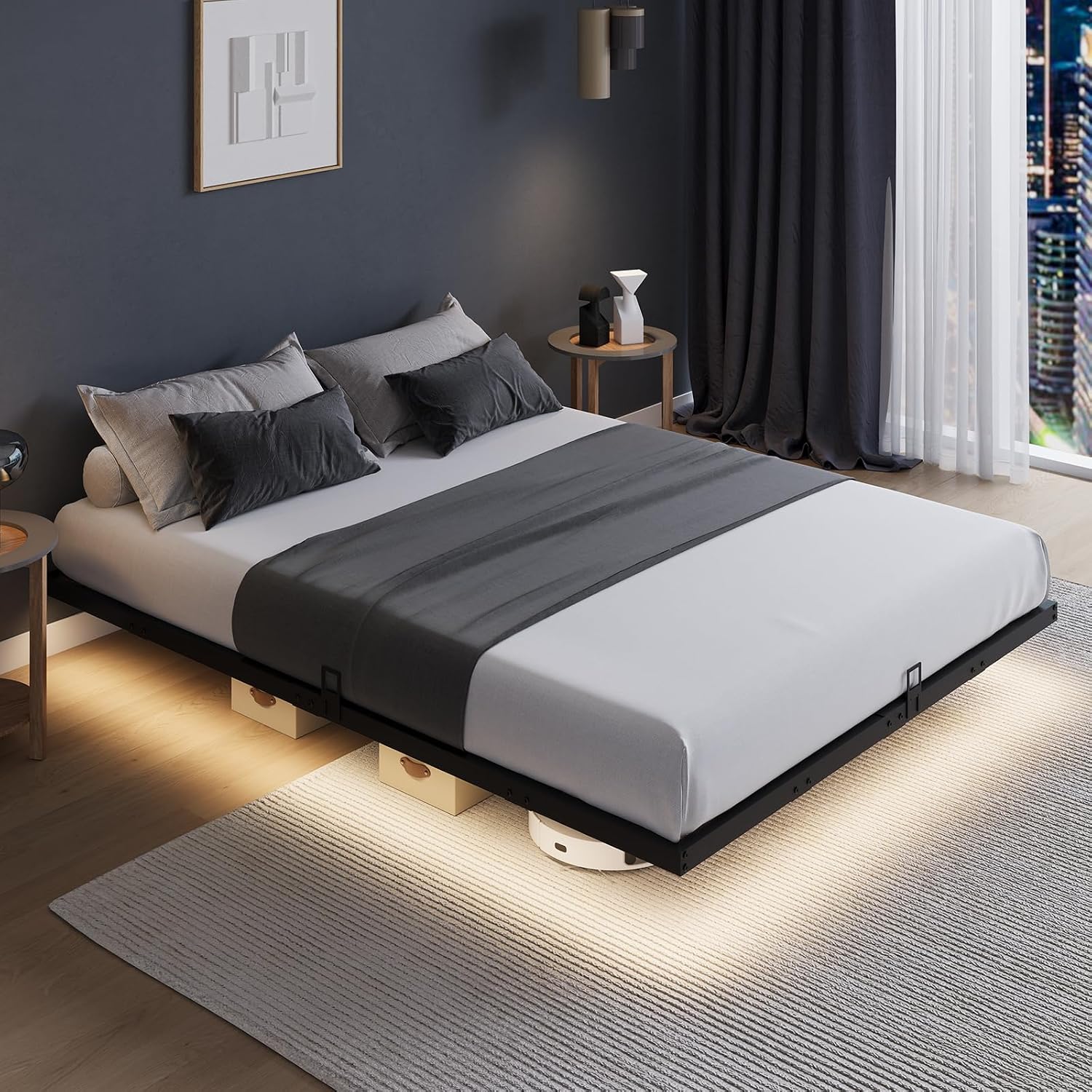 โครงเตียงแบบลอยตัวพร้อมไฟ LED, - Memory Foam Mattress In A Box Queen บทวิจารณ์และราคา